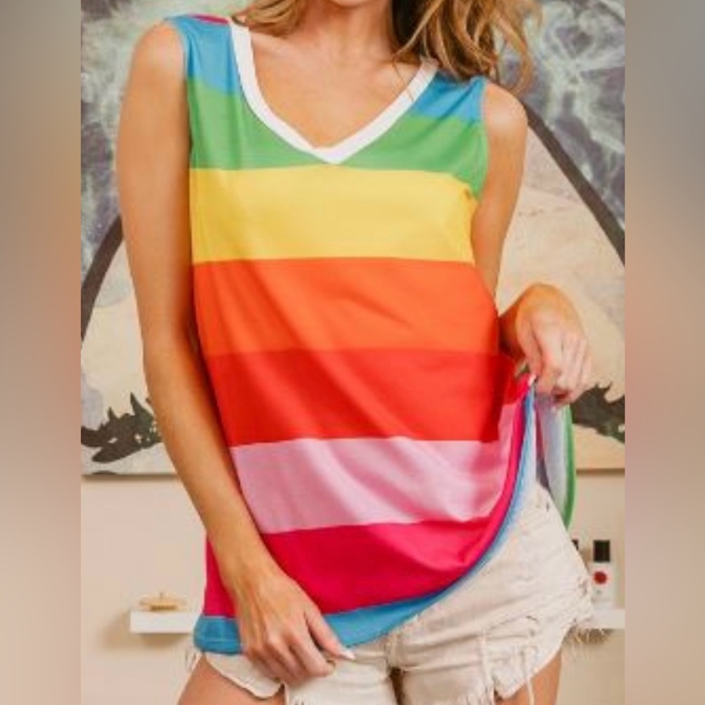 Multi Wide Stripe Sleeveless Large Top Brand Bibi
